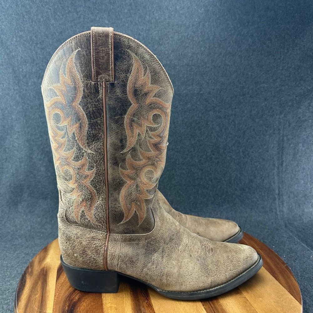 Justin Mens Western Cowboy Leather Boots 2555 Embroidered Size 10.5D
